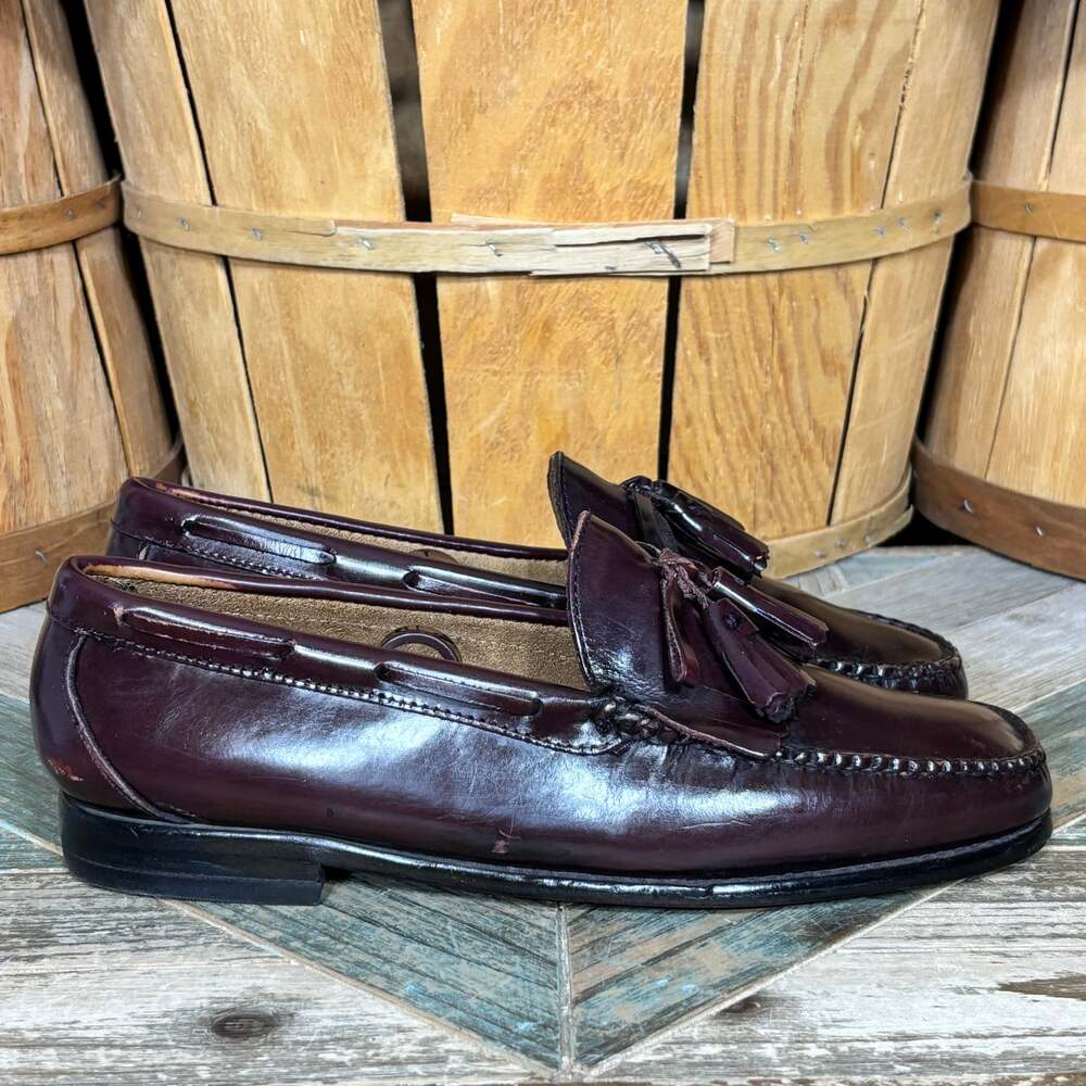 L.L. Bean Oxblood Leather Tasseled Slip-On Loafers Mens Size 9 EE Wide